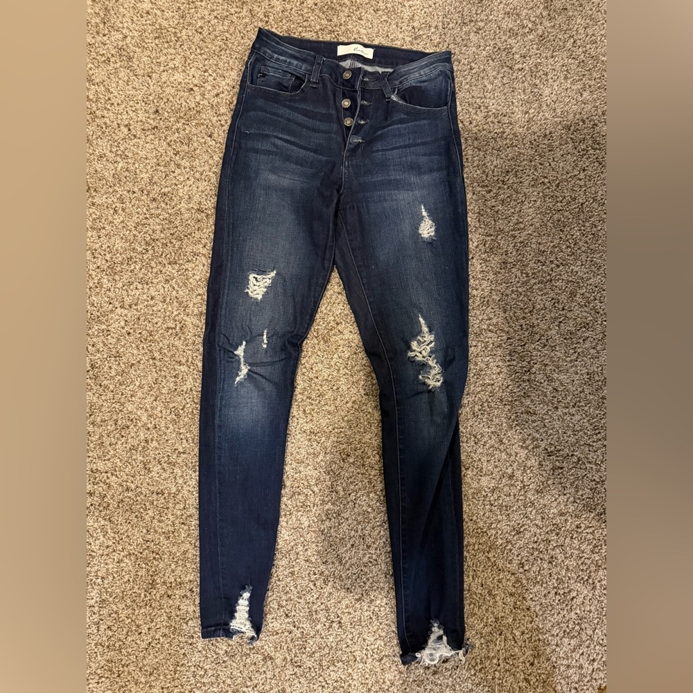 Stylish Distressed Dark Blue Women's Jeans